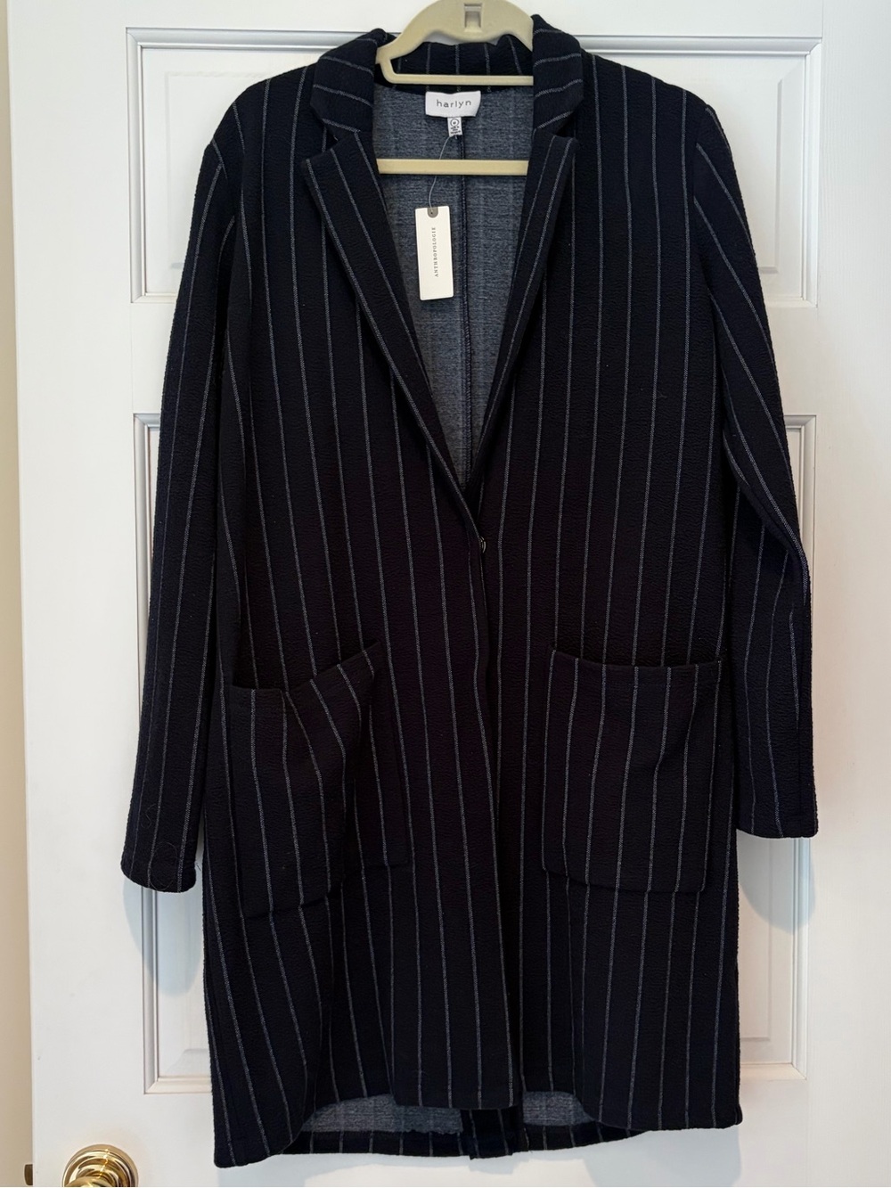 NWT Anthropologie Harlyn Navy Pinstripe Open-Front Coat - Picture 4 of 12